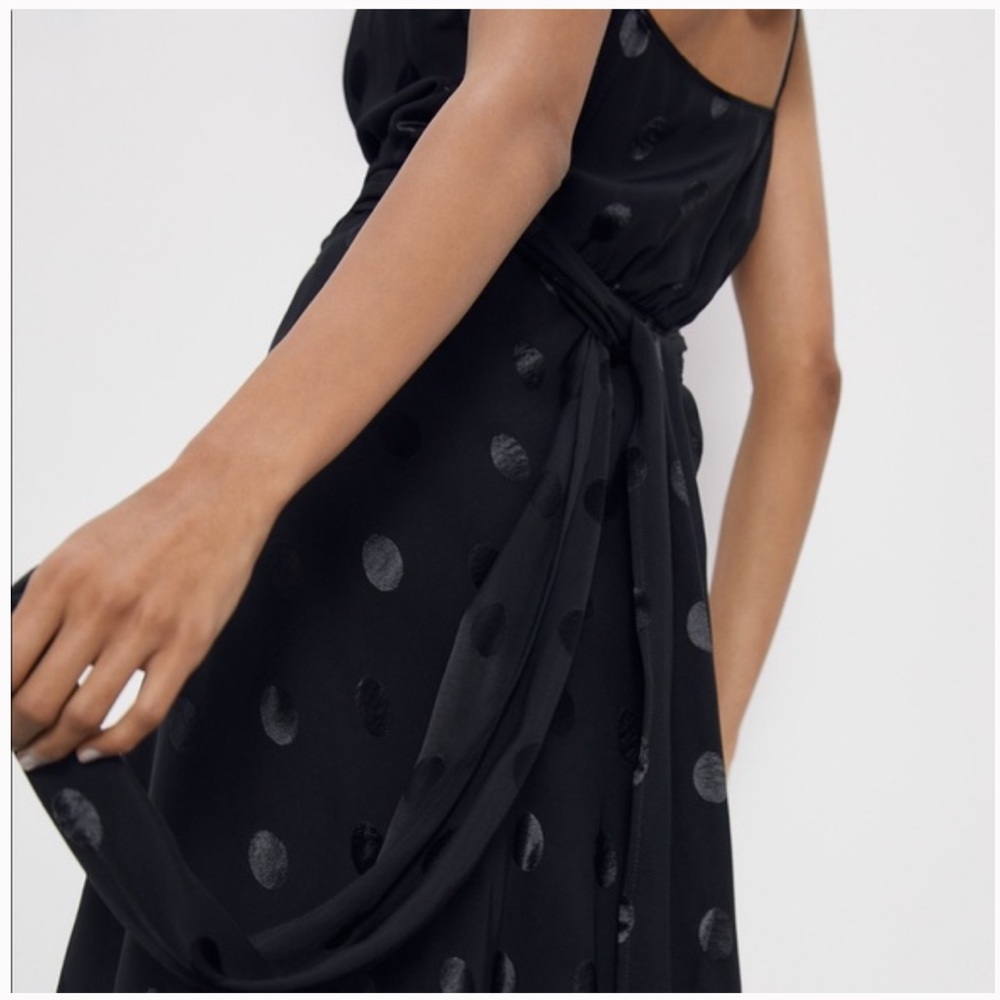 NWT Zara Black Midi Polka Dot Jaquard Dress - Picture 6 of 11